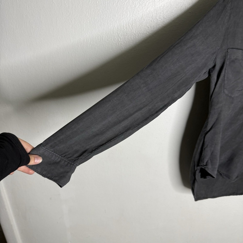Side Stitch Gray Long Roll Tab Sleeve Tencel Popover Minimalist Womens Small - Picture 3 of 12